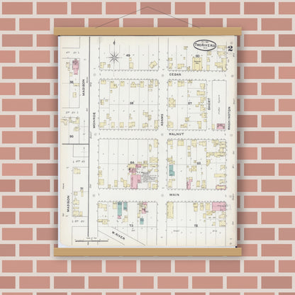 Old map wall art mockup — magnetic wood frame on brick wall — Sanborn Fire Insurance Map from Two Rivers, Manitowoc County, Wisconsin (1891), Sheet #0002