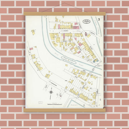 Old map wall art mockup — magnetic wood frame on brick wall — Sanborn Fire Insurance Map from Cohoes, Albany County, New York (1910), Sheet #0003