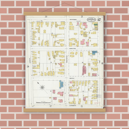 Old map wall art mockup — magnetic wood frame on brick wall — Sanborn Fire Insurance Map from Ogdensburg, St. Lawrence County, New York (1904), Sheet #0017
