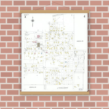 Old map wall art mockup — magnetic wood frame on brick wall — Sanborn Fire Insurance Map from Stryker, Williams County, Ohio (1951), Sheet #0004