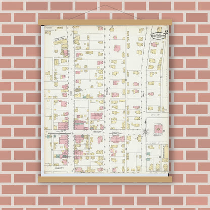 Old map wall art mockup — magnetic wood frame on brick wall — Sanborn Fire Insurance Map from Covington, Miami County, Ohio (1892), Sheet #0002