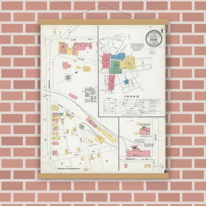 Old map wall art mockup — magnetic wood frame on brick wall — Sanborn Fire Insurance Map from Oxford, Chester County, Pennsylvania (1904) - Complete Map Set