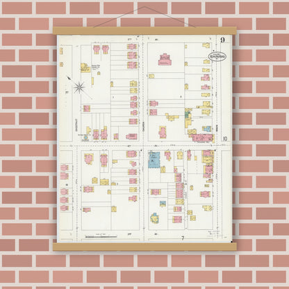 Old map wall art mockup — magnetic wood frame on brick wall — Sanborn Fire Insurance Map from Royersford, Montgomery County, Pennsylvania (1902), Sheet #0009