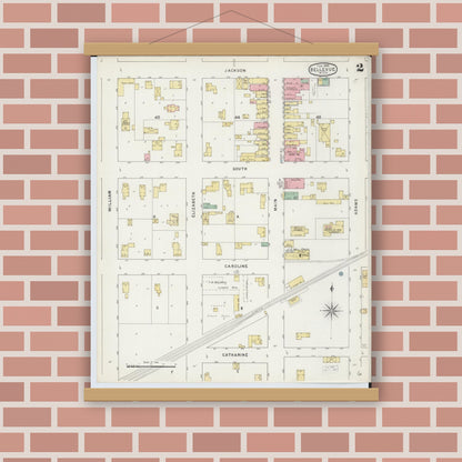 Old map wall art mockup — magnetic wood frame on brick wall — Sanborn Fire Insurance Map from Bellevue, Eaton County, Michigan (1895), Sheet #0002