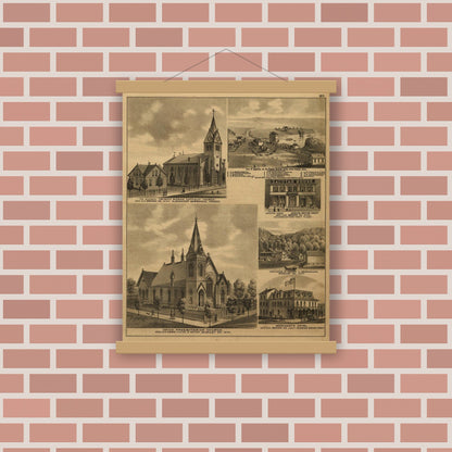 Old map wall art mockup — magnetic wood frame on brick wall — An illustrated historical atlas of the state of Minnesota (1874)