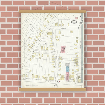 Old map wall art mockup — magnetic wood frame on brick wall — Sanborn Fire Insurance Map from Oneida, Madison County, New York (1914) - Complete Map Set