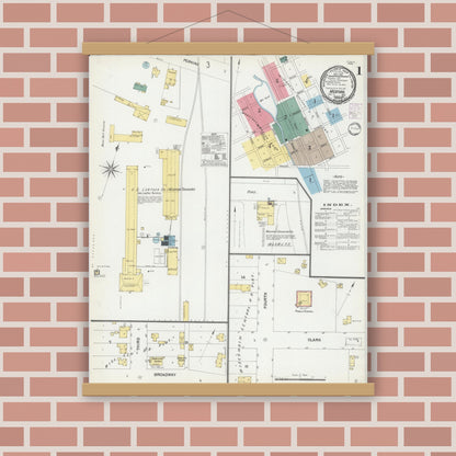 Old map wall art mockup — magnetic wood frame on brick wall — Sanborn Fire Insurance Map from Medford, Taylor County, Wisconsin (1901), Sheet #0001