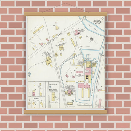 Old map wall art mockup — magnetic wood frame on brick wall — Sanborn Fire Insurance Map from Waverly, Pike County, Ohio (1897), Sheet #0006