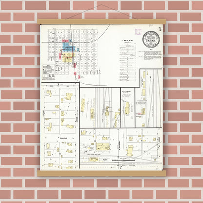Old map wall art mockup — magnetic wood frame on brick wall — Sanborn Fire Insurance Map from Onawa, Monona County, Iowa (1907) â€” Complete Set