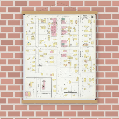 Old map wall art mockup — magnetic wood frame on brick wall — Sanborn Fire Insurance Map from Yale, Saint Clair County, Michigan (1909), Sheet #0003