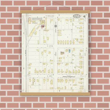 Old map wall art mockup — magnetic wood frame on brick wall — Sanborn Fire Insurance Map from Fond du Lac, Fond du Lac County, Wisconsin (1915), Sheet #0006