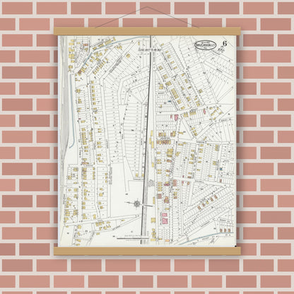 Old map wall art mockup — magnetic wood frame on brick wall — Sanborn Fire Insurance Map from Turtle Creek Valley, Allegheny County, Pennsylvania (1919), Sheet #0006