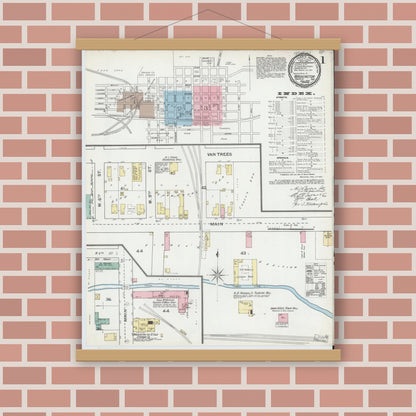 Old map wall art mockup — magnetic wood frame on brick wall — Sanborn Fire Insurance Map from Washington, Daviess County, Indiana (1892) - Complete Map Set