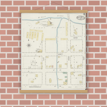 Old map wall art mockup — magnetic wood frame on brick wall — Sanborn Fire Insurance Map from Neillsville, Clark County, Wisconsin (1887), Sheet #0003