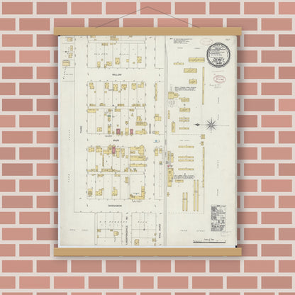 Old map wall art mockup — magnetic wood frame on brick wall — Sanborn Fire Insurance Map from Dewey, Champaign County, Illinois (1899), Sheet #0001
