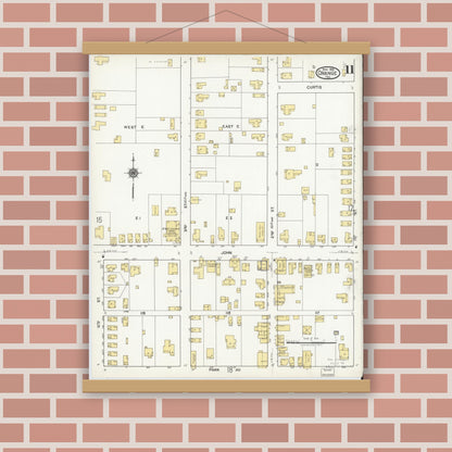 Old map wall art mockup — magnetic wood frame on brick wall — Sanborn Fire Insurance Map from Orange, Orange County, Texas (1919), Sheet #0011