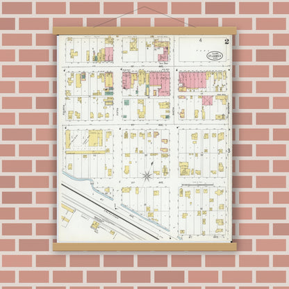 Old map wall art mockup — magnetic wood frame on brick wall — Sanborn Fire Insurance Map from Saint James, Watonwan County, Minnesota (1899), Sheet #0002