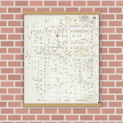 Old map wall art mockup — magnetic wood frame on brick wall — Sanborn Fire Insurance Map from Big Rapids, Mecosta County, Michigan (1914), Sheet #0018