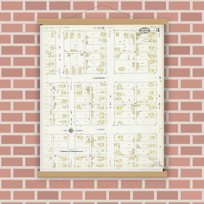 Old map wall art mockup — magnetic wood frame on brick wall — Sanborn Fire Insurance Map from Delphos, Van Wert And Allen Counties, Ohio (1911), Sheet #0003