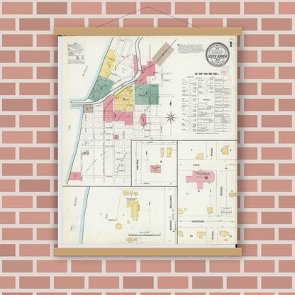 Old map wall art mockup — magnetic wood frame on brick wall — Sanborn Fire Insurance Map from South Haven, Van Buren County, Michigan (1902) - Complete Map Set