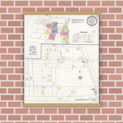 Old map wall art mockup — magnetic wood frame on brick wall — Sanborn Fire Insurance Map from Yuba City, Sutter County, California (1909) - Complete Map Set