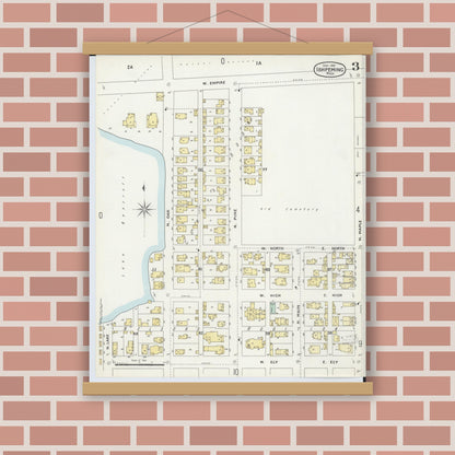 Old map wall art mockup — magnetic wood frame on brick wall — Sanborn Fire Insurance Map from Ishpeming, Marquette County, Michigan (1897), Sheet #0003