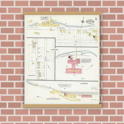 Old map wall art mockup — magnetic wood frame on brick wall — Sanborn Fire Insurance Map from Mauch Chunk, Carbon County, Pennsylvania (1915), Sheet #0005