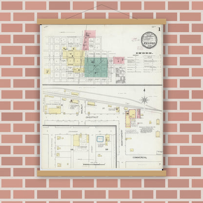 Old map wall art mockup — magnetic wood frame on brick wall — Sanborn Fire Insurance Map from Kahoka, Clark County, Missouri (1893) - Complete Map Set