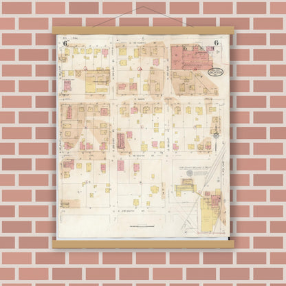 Old map wall art mockup — magnetic wood frame on brick wall — Sanborn Fire Insurance Map from Jackson, Cape Girardeau County, Missouri (1941), Sheet #0006
