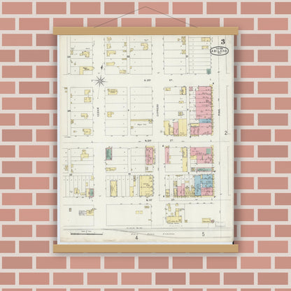 Old map wall art mockup — magnetic wood frame on brick wall — Sanborn Fire Insurance Map from Abilene, Taylor County, Texas (1896), Sheet #0003