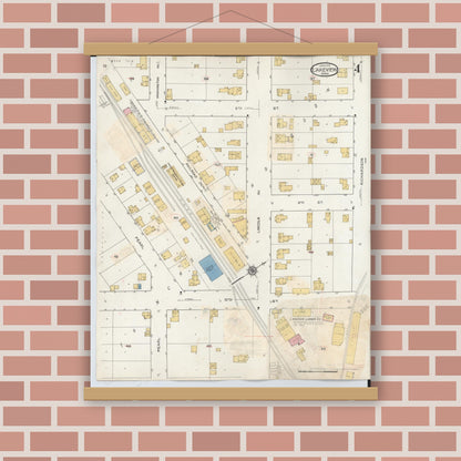 Old map wall art mockup — magnetic wood frame on brick wall — Sanborn Fire Insurance Map from Lakeview, Montcalm County, Michigan (1932), Sheet #0004