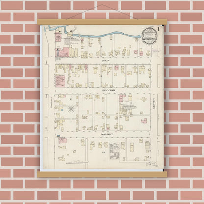 Old map wall art mockup — magnetic wood frame on brick wall — Sanborn Fire Insurance Map from Cardington, Morrow County, Ohio (1885) - Complete Map Set