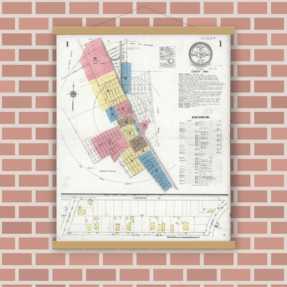 Old map wall art mockup — magnetic wood frame on brick wall — Sanborn Fire Insurance Map from San Bruno, San Mateo County, California (1925) - Complete Map Set