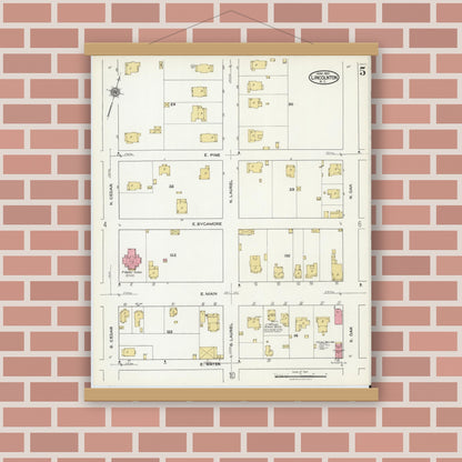 Old map wall art mockup — magnetic wood frame on brick wall — Sanborn Fire Insurance Map from Lincolnton, Lincoln County, North Carolina (1921), Sheet #0005
