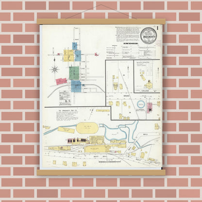 Old map wall art mockup — magnetic wood frame on brick wall — Sanborn Fire Insurance Map from Wadsworth, Medina County, Ohio (1908) - Complete Map Set