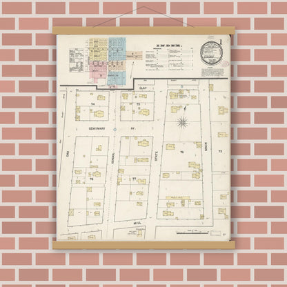 Old map wall art mockup — magnetic wood frame on brick wall — Sanborn Fire Insurance Map from Ukiah, Mendocino County, California (1888) - Complete Map Set