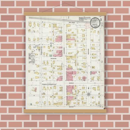 Old map wall art mockup — magnetic wood frame on brick wall — Sanborn Fire Insurance Map from Converse, Miami County, Indiana (1898) - Complete Map Set