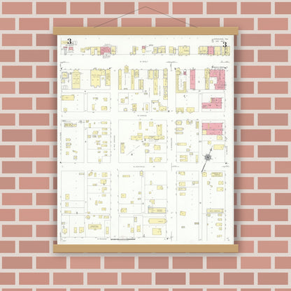 Old map wall art mockup — magnetic wood frame on brick wall — Sanborn Fire Insurance Map from Monahans, Ward County, Texas (1940), Sheet #0003