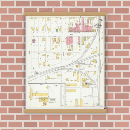 Old map wall art mockup — magnetic wood frame on brick wall — Sanborn Fire Insurance Map from Deshler, Henry County, Ohio (1900), Sheet #0002