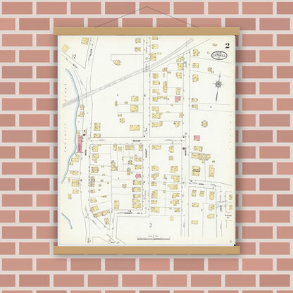 Old map wall art mockup — magnetic wood frame on brick wall — Sanborn Fire Insurance Map from Catskill, Greene County, New York (1912), Sheet #0002