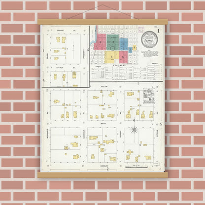 Old map wall art mockup — magnetic wood frame on brick wall — Sanborn Fire Insurance Map from Eustis, Lake County, Florida (1906), Sheet #0001