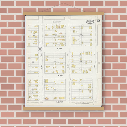 Old map wall art mockup — magnetic wood frame on brick wall — Sanborn Fire Insurance Map from Brainerd, Crow Wing County, Minnesota (1892), Sheet #0010
