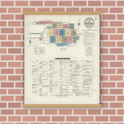 Old map wall art mockup — magnetic wood frame on brick wall — Sanborn Fire Insurance Map from Mount Carmel, Northumberland County, Pennsylvania (1913) - Complete Map Set
