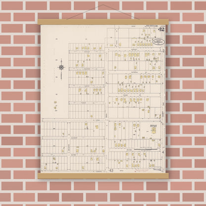 Old map wall art mockup — magnetic wood frame on brick wall — Sanborn Fire Insurance Map from Glendale, Los Angeles County, California (1919), Sheet #0042