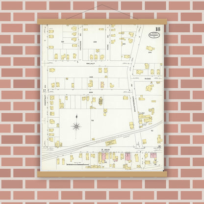 Old map wall art mockup — magnetic wood frame on brick wall — Sanborn Fire Insurance Map from Ridgway, Elk County, Pennsylvania (1909), Sheet #0018