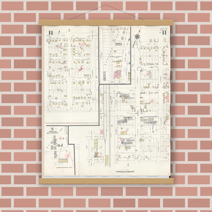 Old map wall art mockup — magnetic wood frame on brick wall — Sanborn Fire Insurance Map from Lamesa, Dawson County, Texas (1948), Sheet #0011