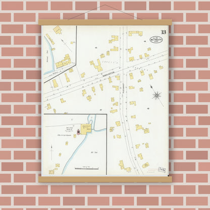 Old map wall art mockup — magnetic wood frame on brick wall — Sanborn Fire Insurance Map from Weymouth, Norfolk County, Massachusetts (1904), Sheet #0013