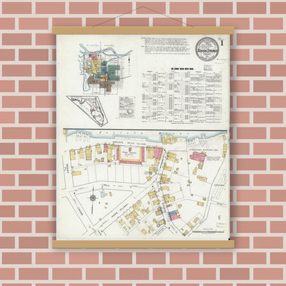Old map wall art mockup — magnetic wood frame on brick wall — Sanborn Fire Insurance Map from Tarpon Springs, Pinellas County, Florida (1919) - Complete Map Set
