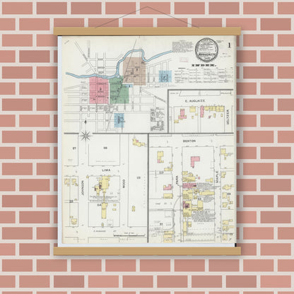 Old map wall art mockup — magnetic wood frame on brick wall — Sanborn Fire Insurance Map from Wapakoneta, Auglaize County, Ohio (1892) - Complete Map Set