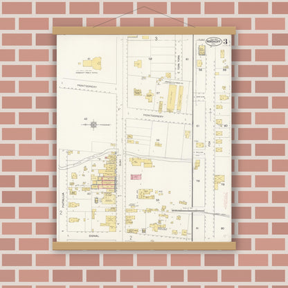 Old map wall art mockup — magnetic wood frame on brick wall — Sanborn Fire Insurance Map from Nordhoff, Ventura County, California (1912), Sheet #0003
